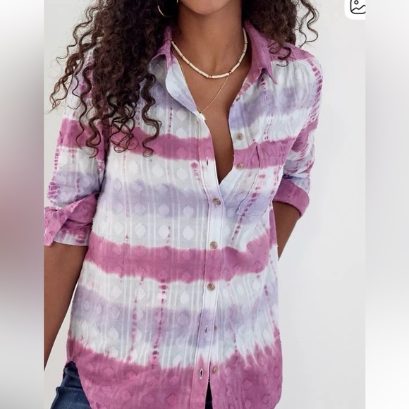 Pilcro Anthropologie Tops - Pilcro Anthropologie Janesse Purple white tie dye button up long sleeve blouse